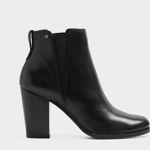 Black leather, Block heel booties (worn once)